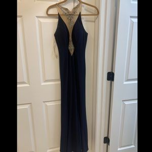 Navy Blue Slim Fitting Prom Dress, Size 2